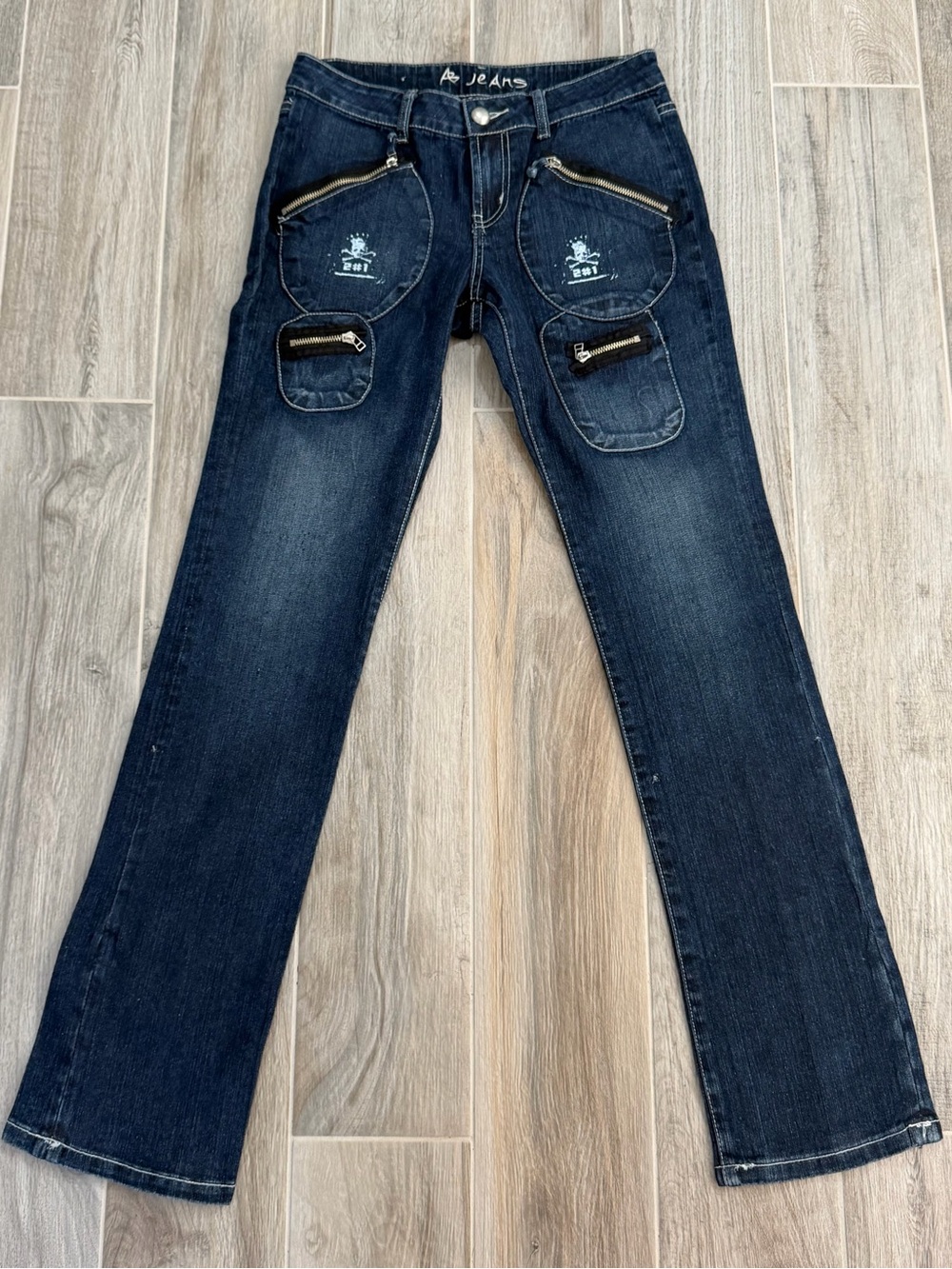 AB Jeans Dark Blue Women's Y2K Jeans with Front Zip Pocket Details Size 9